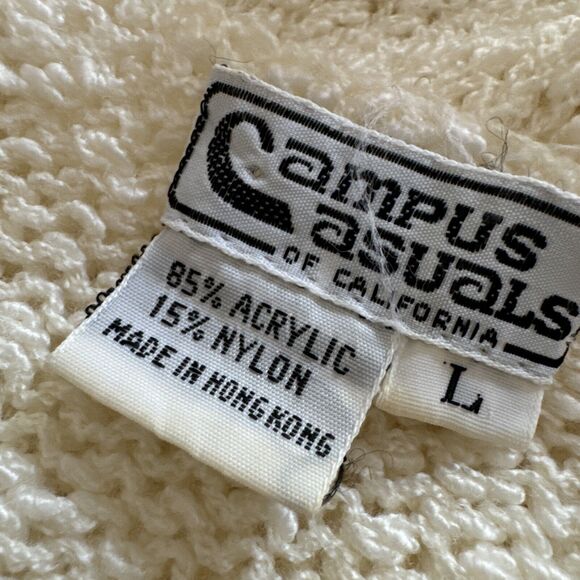 Vintage Sweater Vtg 70s 80s Cream Round Neck Embellishment Pullover Women’s Sz L - Picture 10 of 11